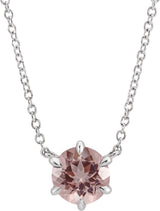 Platinum Round Natural Pink Morganite Solitaire Necklace