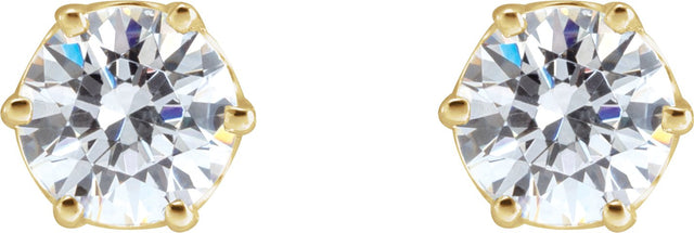 14K Gold White Cubic Zirconia Round 6-Prong Stud Earrings - Yellow Gold - view 2