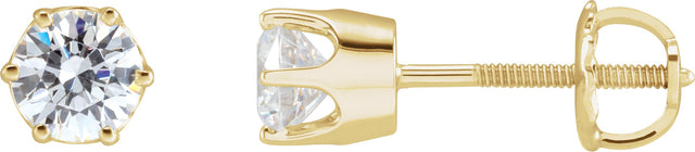 14K Gold White Cubic Zirconia Round 6-Prong Stud Earrings - Yellow Gold