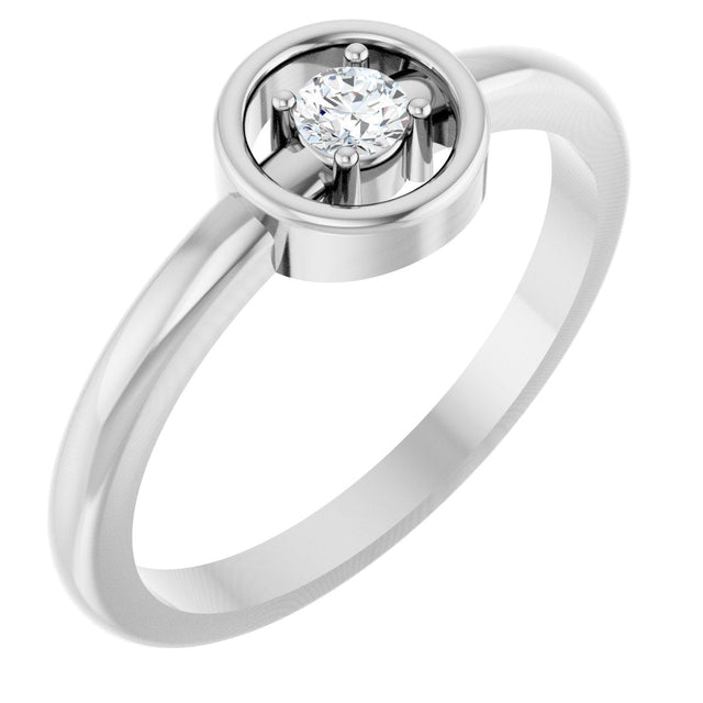 14K Gold Round Natural Diamond Solitaire Ring – 3mm Stones - White Gold