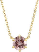 14K Gold Round Natural Pink Morganite Solitaire Necklace - Yellow Gold