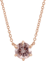 14K Gold Round Natural Pink Morganite Solitaire Necklace - Rose Gold