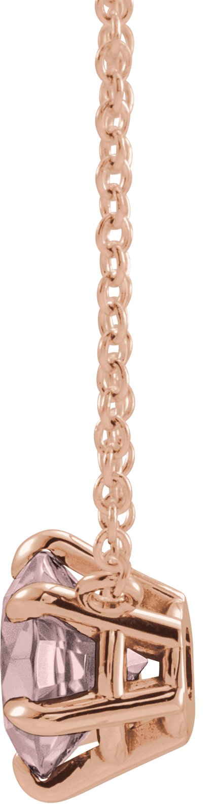 14K Gold Round Natural Pink Morganite Solitaire Necklace - Rose Gold - view 2