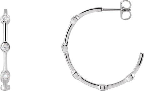 14K Gold Round Natural Diamond Bezel-Set Hoop Earrings – 2-2.5mm Stones - White Gold