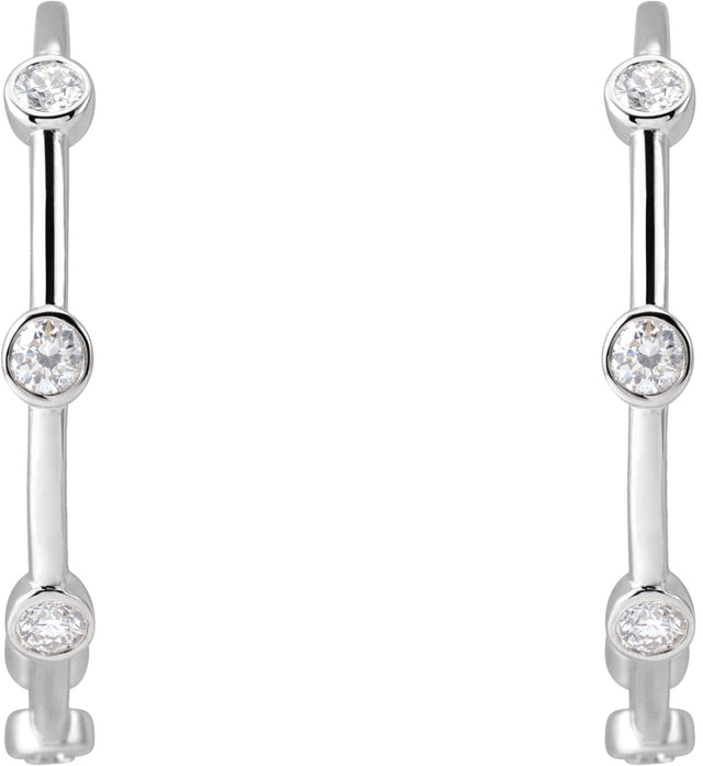 14K Gold Round Natural Diamond Bezel-Set Hoop Earrings – 2-2.5mm Stones - White Gold - view 2
