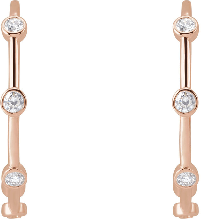 14K Gold Round Natural Diamond Bezel-Set Hoop Earrings – 2-2.5mm Stones - Rose Gold - view 2
