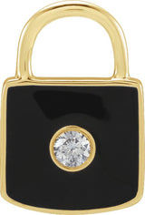 14K Gold Accented Enamel Lock Pendant - Yellow Gold