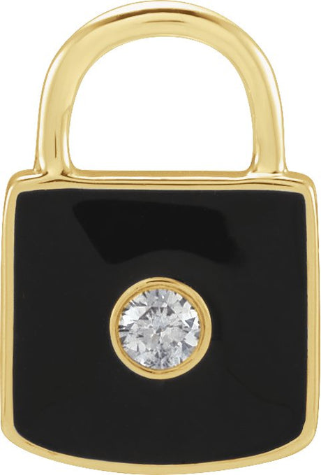 14K Gold Accented Enamel Lock Pendant - Yellow Gold