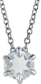 14K Gold Round Natural Blue Moonstone Solitaire Necklace or Slide Pendant - White Gold