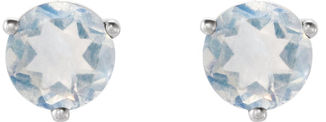 Platinum Natural Blue Sheen Moonstone Round 3-Prong Stud Earrings - view 2