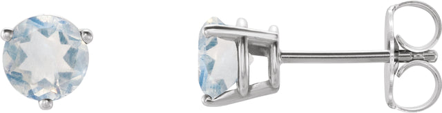 14K Gold Natural Blue Sheen Moonstone Round 3-Prong Stud Earrings - White Gold