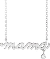 14K Gold Round Natural Diamond Accented Mama Necklace - White Gold