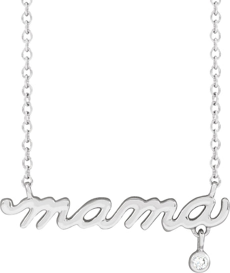 14K Gold Round Natural Diamond Accented Mama Necklace - White Gold