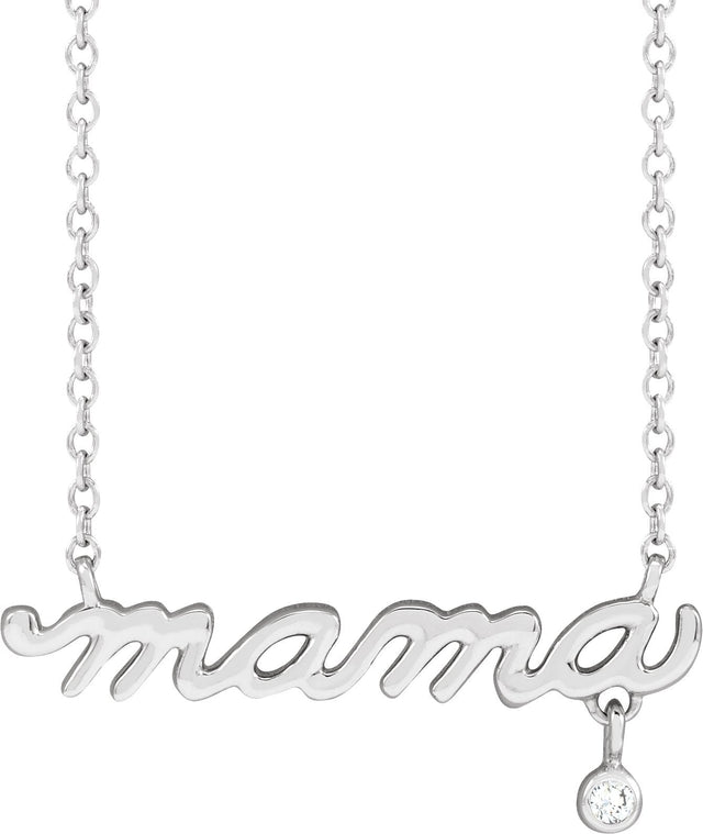 Platinum Round Natural Diamond Accented Mama Necklace