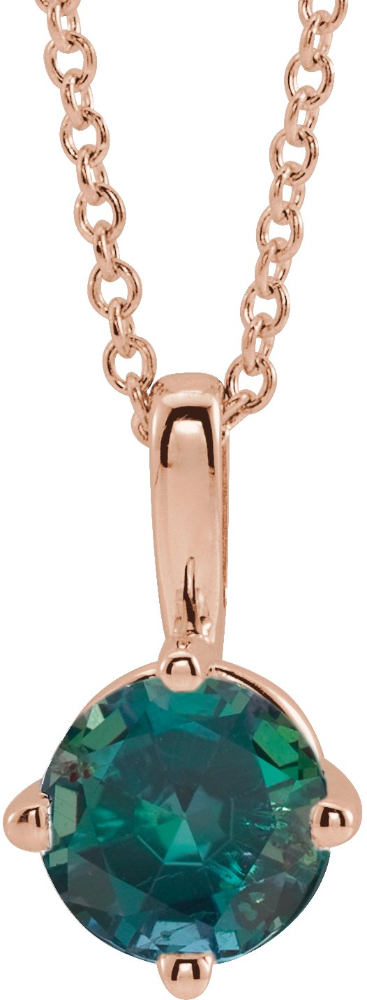 14K Gold Round Lab-Grown Alexandrite Solitaire Necklace or Pendant II - Rose Gold