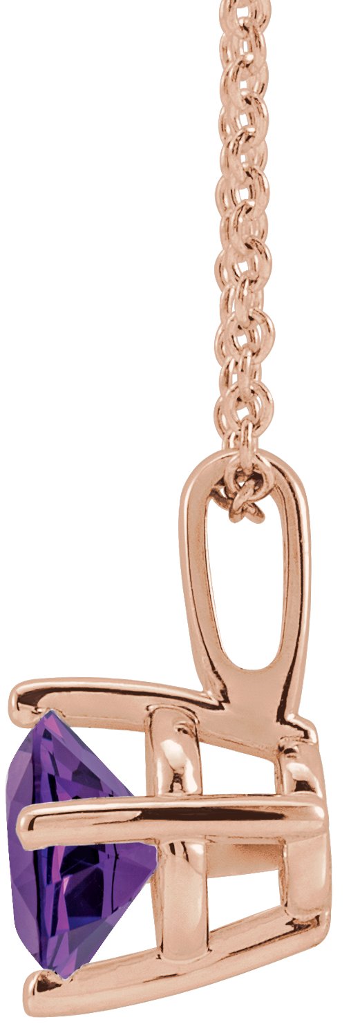 14K Gold Round Natural Amethyst Solitaire Necklace or Pendant II - Rose Gold - view 2