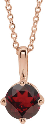 14K Gold Round Natural Mozambique Garnet Solitaire Necklace or Pendant II - Rose Gold