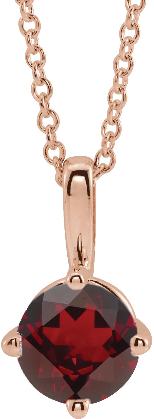 14K Gold Round Natural Mozambique Garnet Solitaire Necklace or Pendant II - Rose Gold