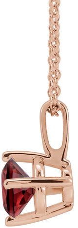 14K Gold Round Natural Mozambique Garnet Solitaire Necklace or Pendant II - Rose Gold - view 2