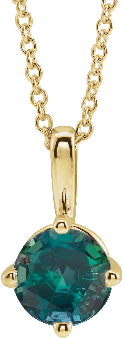 14K Gold Round Lab-Grown Alexandrite Solitaire Necklace or Pendant II - Yellow Gold