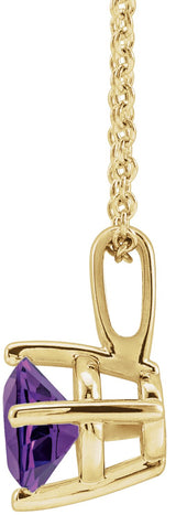 14K Gold Round Natural Amethyst Solitaire Necklace or Pendant II - Yellow Gold - view 2