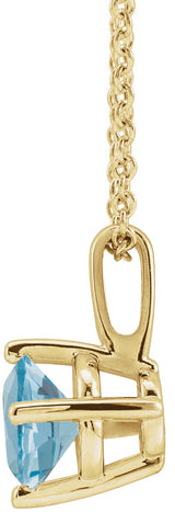 14K Gold Round Natural Aquamarine Solitaire Necklace or Pendant II - Yellow Gold - view 2