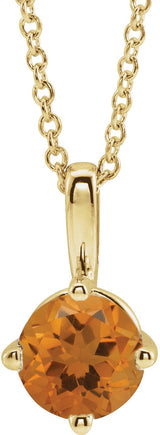 14K Gold Round Natural Citrine Solitaire Necklace or Pendant II - Yellow Gold