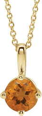 14K Gold Round Natural Citrine Solitaire Necklace or Pendant II - Yellow Gold