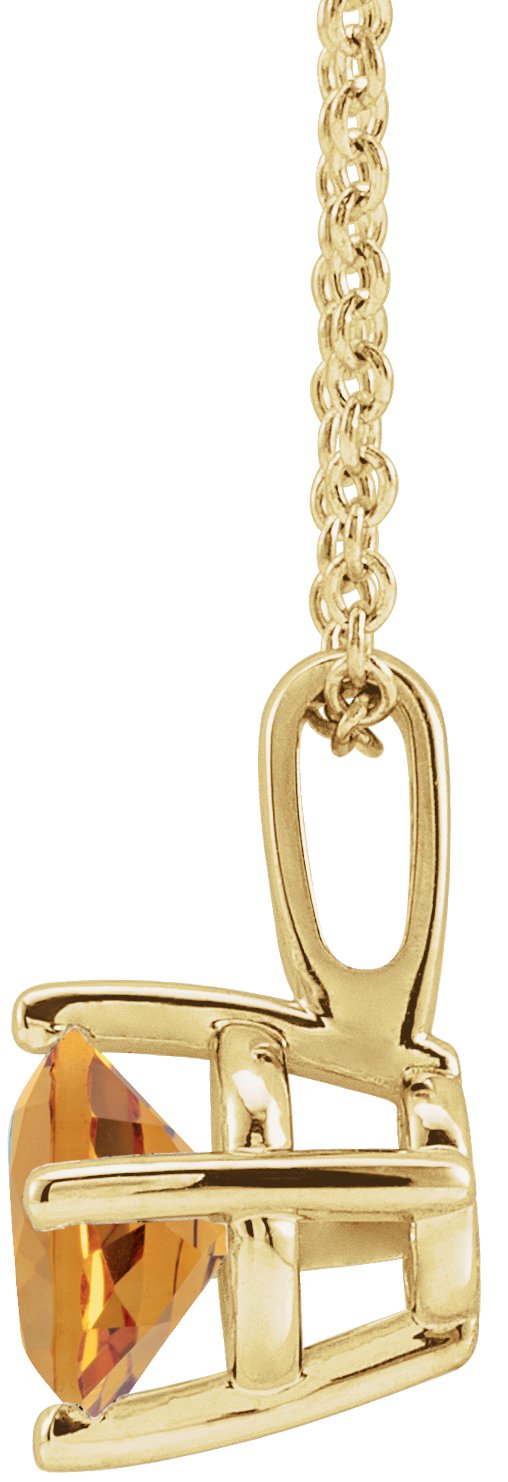 14K Gold Round Natural Citrine Solitaire Necklace or Pendant II - Yellow Gold - view 2