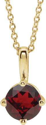 14K Gold Round Natural Mozambique Garnet Solitaire Necklace or Pendant II - Yellow Gold