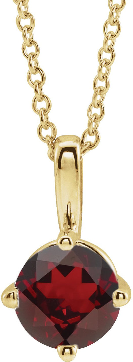 14K Gold Round Natural Mozambique Garnet Solitaire Necklace or Pendant II - Yellow Gold