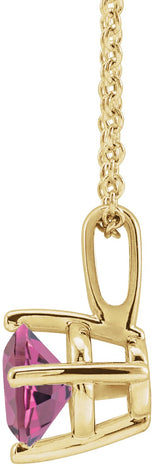 14K Gold Round Natural Pink Tourmaline Solitaire Necklace or Pendant II - Yellow Gold - view 2
