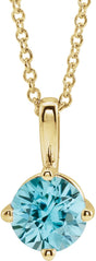 14K Gold Round Natural Blue Zircon Solitaire Necklace or Pendant II - Yellow Gold