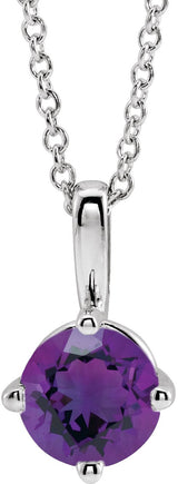 14K Gold Round Natural Amethyst Solitaire Necklace or Pendant II - White Gold