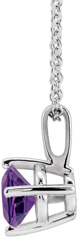 Platinum Round Natural Amethyst Solitaire Necklace or Pendant II - view 2