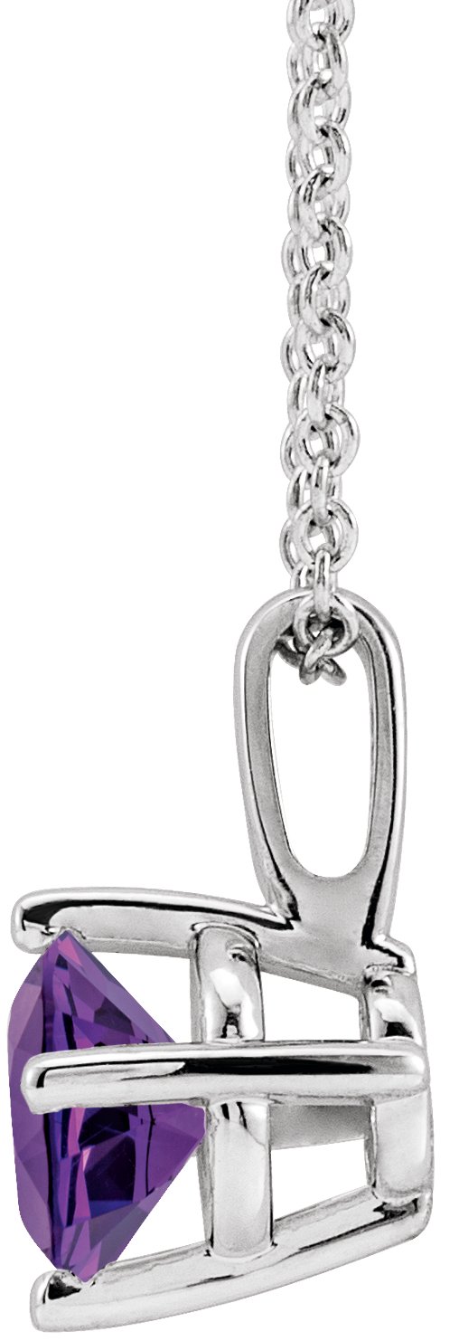 Platinum Round Natural Amethyst Solitaire Necklace or Pendant II - view 2