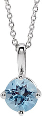 Platinum Round Natural Aquamarine Solitaire Necklace or Pendant II