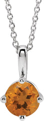 Platinum Round Natural Citrine Solitaire Necklace or Pendant II