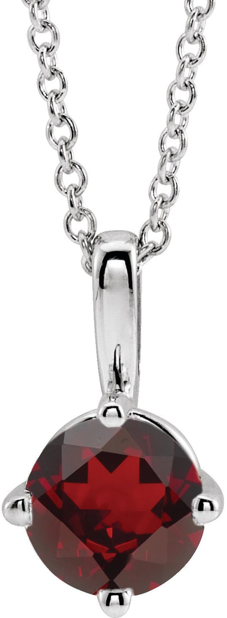 Platinum Round Natural Mozambique Garnet Solitaire Necklace or Pendant II