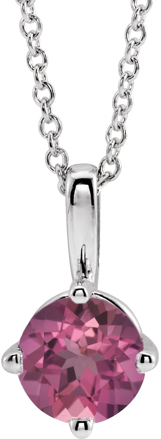 Platinum Round Natural Pink Tourmaline Solitaire Necklace or Pendant II