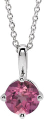 Platinum Round Natural Pink Tourmaline Solitaire Necklace or Pendant II