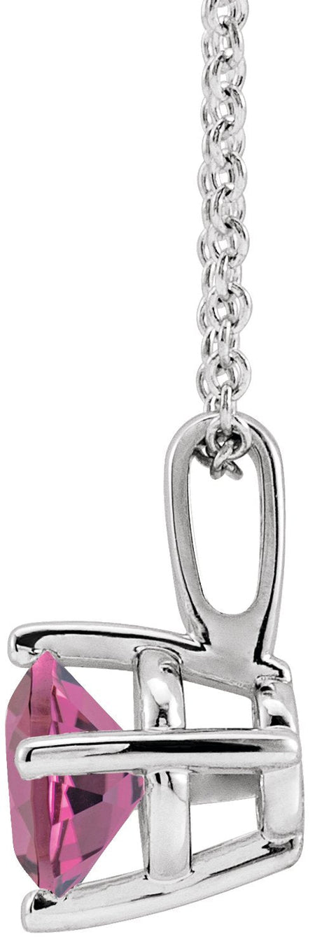 Platinum Round Natural Pink Tourmaline Solitaire Necklace or Pendant II - view 2