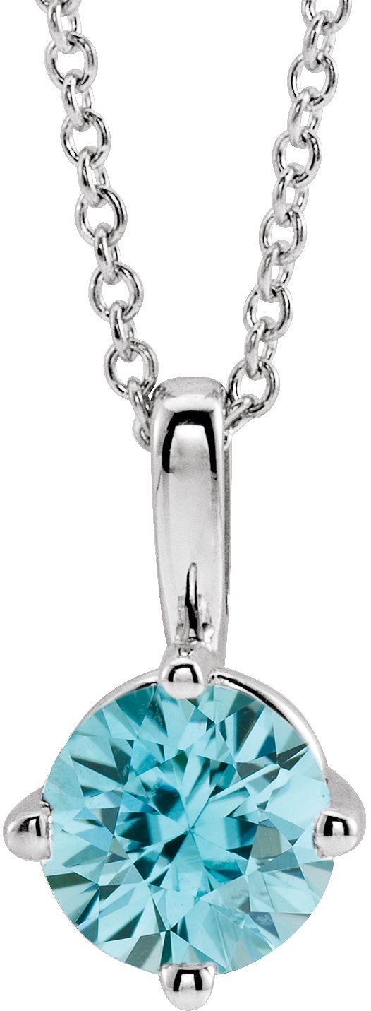 Platinum Round Natural Blue Zircon Solitaire Necklace or Pendant II