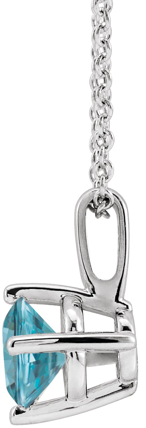 Platinum Round Natural Blue Zircon Solitaire Necklace or Pendant II - view 2