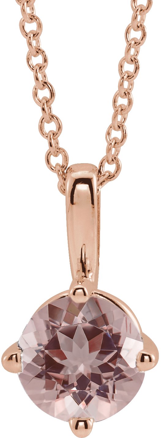 14K Gold Round Natural Pink Morganite Solitaire Necklace or Pendant - Rose Gold