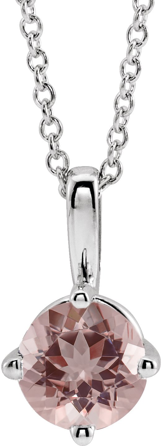 Platinum Round Natural Pink Morganite Solitaire Necklace or Pendant