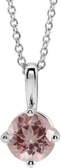 Platinum Round Natural Pink Morganite Solitaire Necklace or Pendant