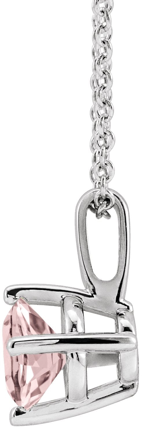 14K Gold Round Natural Pink Morganite Solitaire Necklace or Pendant - White Gold - view 2
