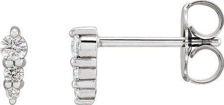 14K Gold Natural Diamond Graduated Bar Earrings - White Gold