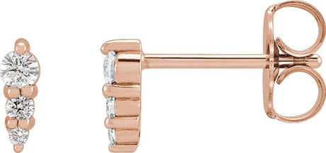 14K Gold Natural Diamond Graduated Bar Earrings - Rose Gold